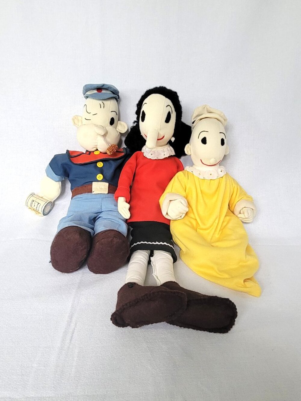 Vtg 16-21" Popeye Olive Oyl Swee'Pea Large Cloth Doll Set Plush Handmade
